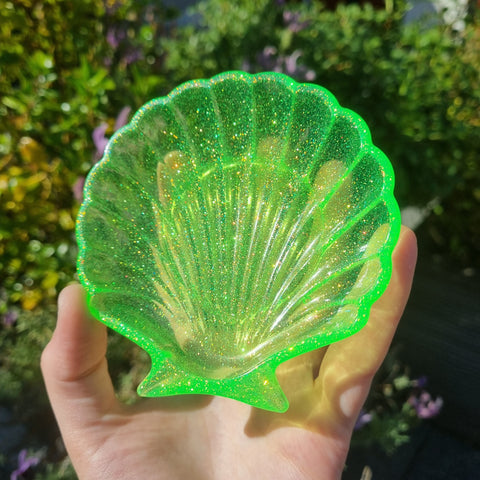 Clear Green Glitter Shell Trinket Tray