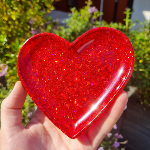Red Glitter Heart Trinket Tray