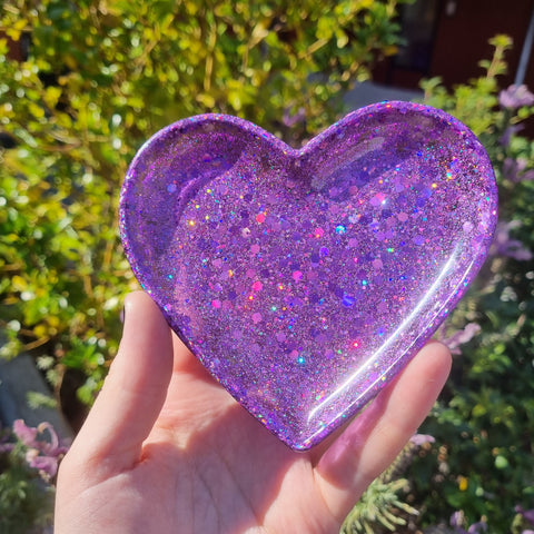 Purple Glitter Heart Trinket Tray