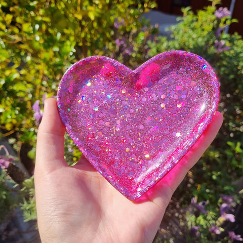 Pink Glitter Heart Trinket Tray