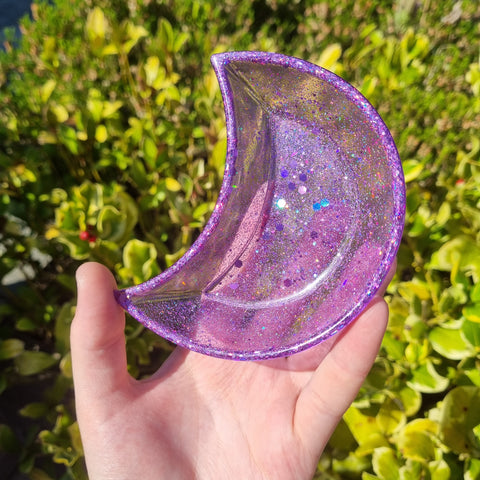 Clear Purple Glitter Mini Moon Trinket Tray