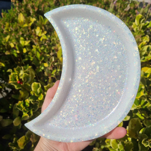 White Glitter Moon Trinket Tray