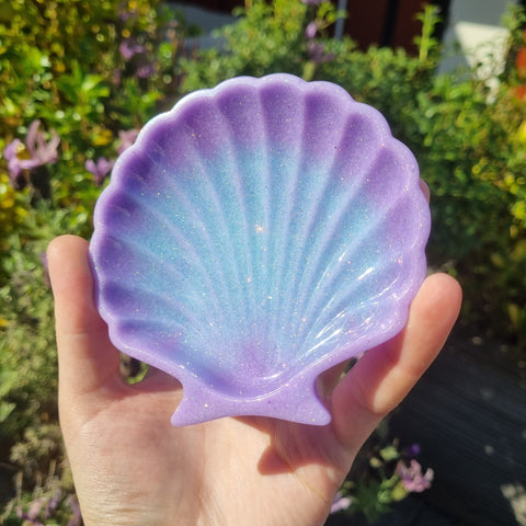 Pastel Blue and Purple Glitter Shell Trinket Tray