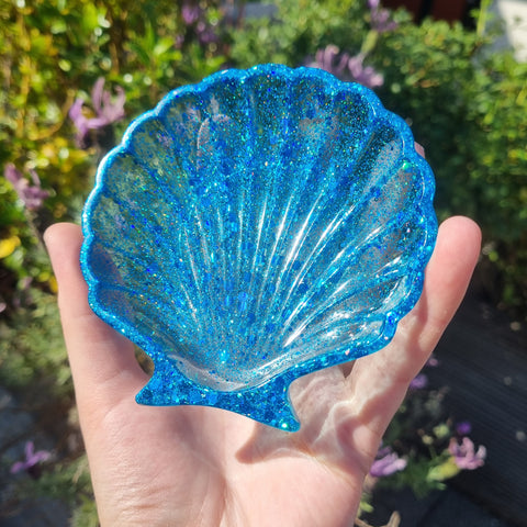Blue Glitter Shell Trinket Tray