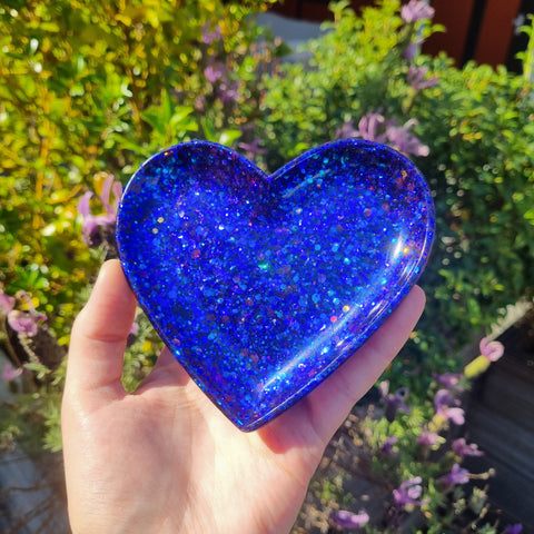 Blue Glitter Heart Trinket Tray