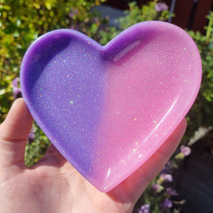 Pastel Purple and Pink Glitter Heart Trinket Tray