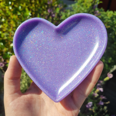 Pastel Purple Glitter Heart Trinket Tray