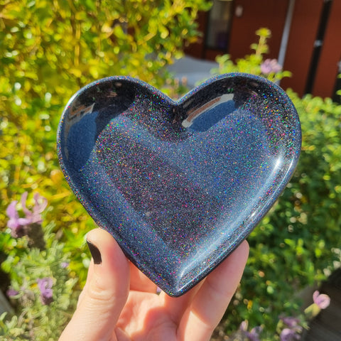 Black Glitter Heart Trinket Tray