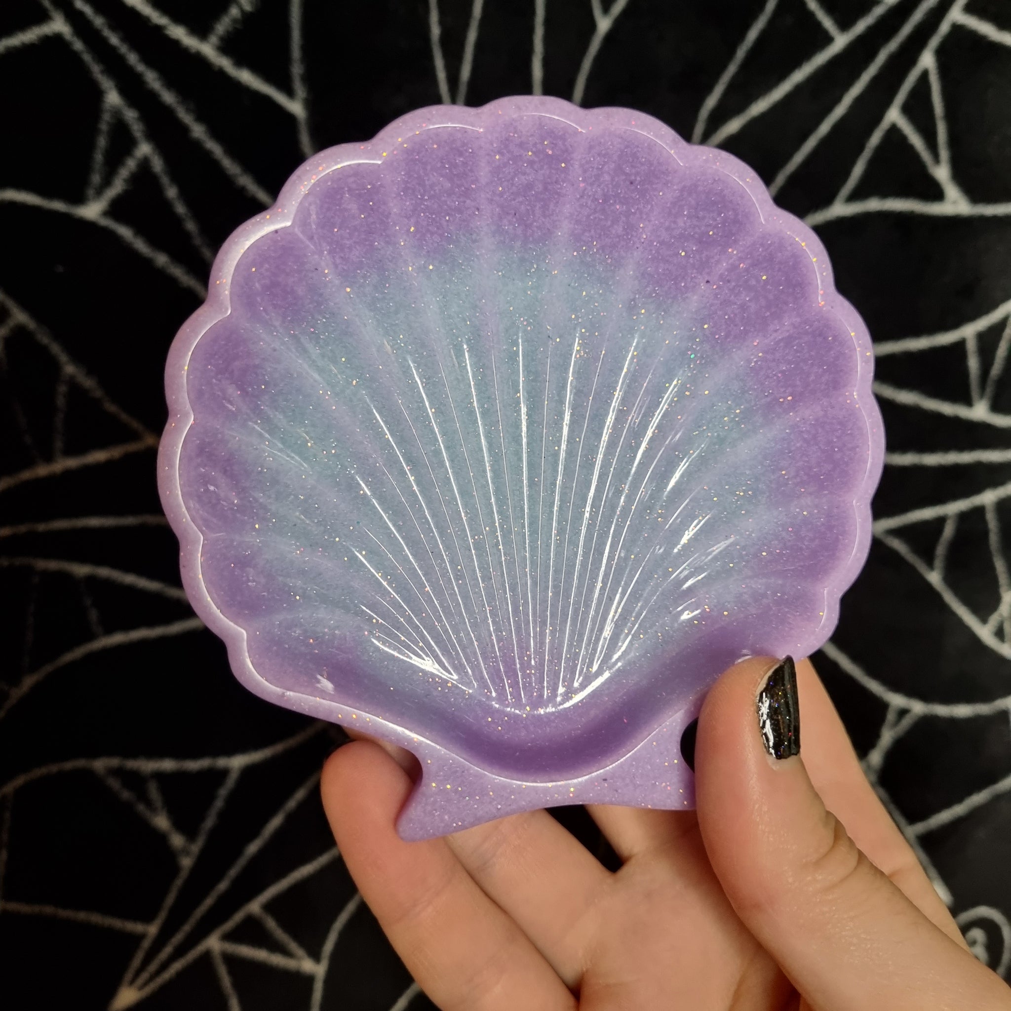 Pastel Purple and Blue Glitter Shell Trinket Tray
